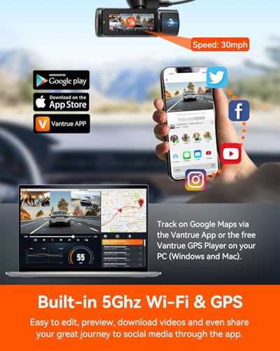 Vantrue N4 Pro 4K 3 Channel Dash Cam, STARVIS 2 IMX678 x PlatePix™ x HDR Night Vision, 4K+1080P+1080P Front Inside and Rear Dash Camera