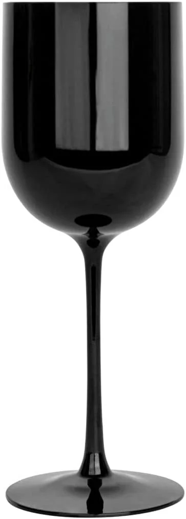 (60 PACK) EcoQuality Black Plastic Wine Glasses - 12 oz Wine Glass with Stem, Disposable Shatterproof Wine Goblets, Reusable