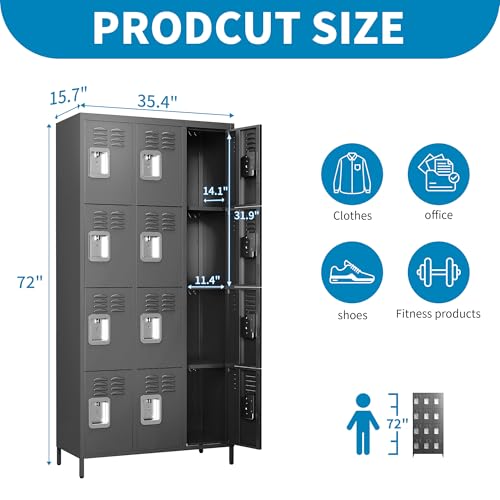 6 Doors Metal Lockers for Employees 72" H Storage Cabinet Lockable Locker with Shelves Steel Storage Locker for Gym School Office Home Requires