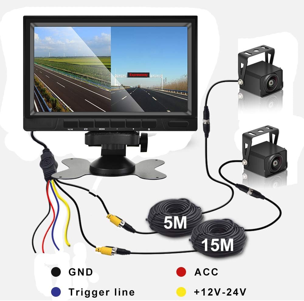 HD 1080P RV Backup Camera with 7 Inch DVR Split Screen Monitor for RVs,Trucks,Trailers, Rear and Front View Cameras, Color IR Night Vision