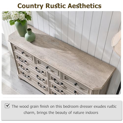 T4TREAM Farmhouse 5 Drawers Dresser for Bedroom, 48" Tall Wood Rustic Chest of Drawers with Natural Texture, Vintage Design