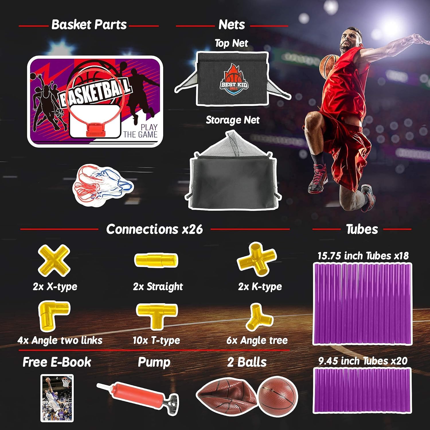 BESTKID BALL Indoor Arcade Basketball Hoop - Basketball Game for Kids and Adults Includes 2 Basketballs and Air Pump