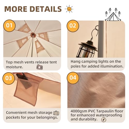 YOLENY Bell Ten 4/6/8/10 Person 4 Season, Yurt Tent Waterproof Glamping Tents w/Stove Jack for Family Camping Outdoor Party