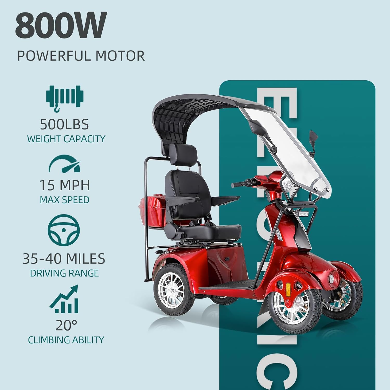 Heavy Duty Mobility Scooter with Roof & Windshield