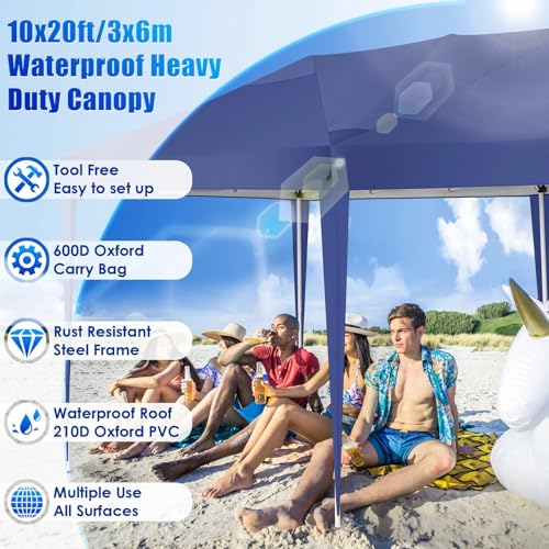 COBIZI Canopy 10x20 Pop Up Canopy Tent with 6 Sidewalls Party Tents for Parties Weddings Backyard Waterproof Canopy Outdoor Commercial Canopy Event