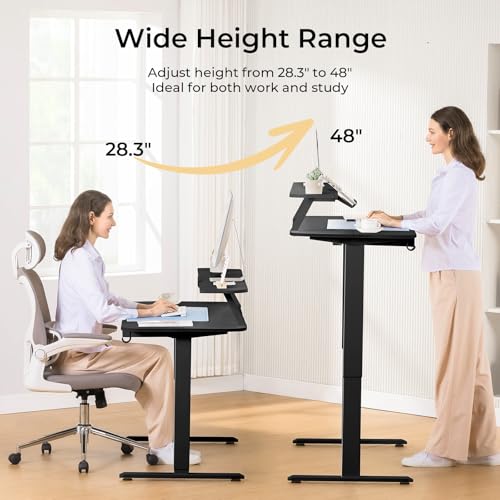 COMHOMA Electric Standing Desk with Drawers, 48 x 24'' Sit Stand up Desk with Monitor Stand, Laptop Stand