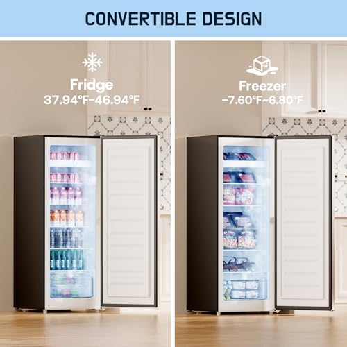 Upstreman 7.0 Cu.Ft Upright Freezer Large Capacity Convertible Refrigerator/Freezer, 5 Adjustable Shelves, Energy Efficient, Garage Ready