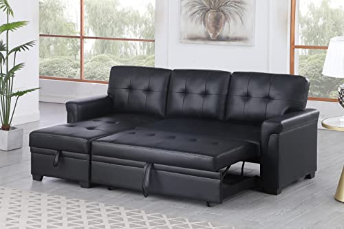 L-Shaped Pull Out Sleep Sofabed,Modern Reversible Sleeper Sectional Sofa Chenille Upholstered Button Tufted Decor with Storage Chaise