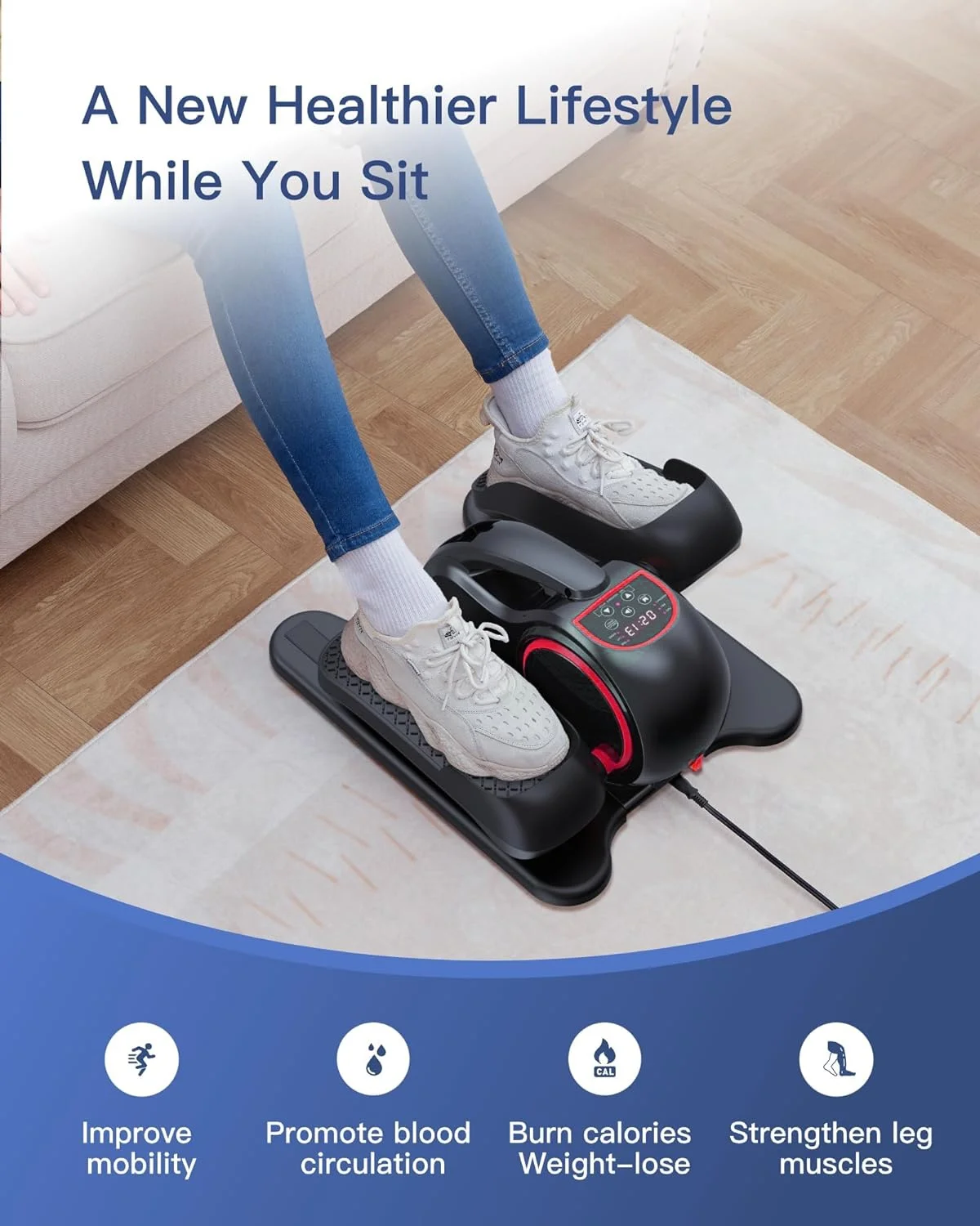 UPGO Under Desk Ellipticals Electric, Elipse Leg Exerciser for Seniors Fully Assembled, Seated Pedal Exerciser with Remote Control & Non-Slip Pedals