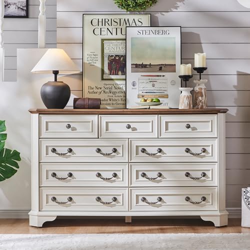 T4TREAM Farmhouse 5 Drawers Dresser for Bedroom, 48" Tall Wood Rustic Chest of Drawers with Natural Texture, Vintage Design