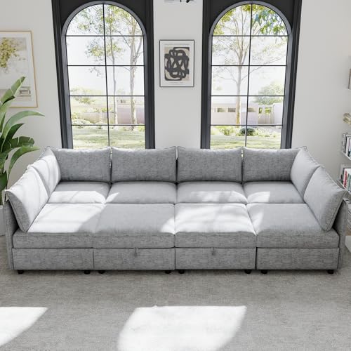 Oversized Modular Storage Sectional Sofa Customizable Seating Group Sofa&Couch Convertible Sleeper Sofabed with Movable Ottomans and Seat