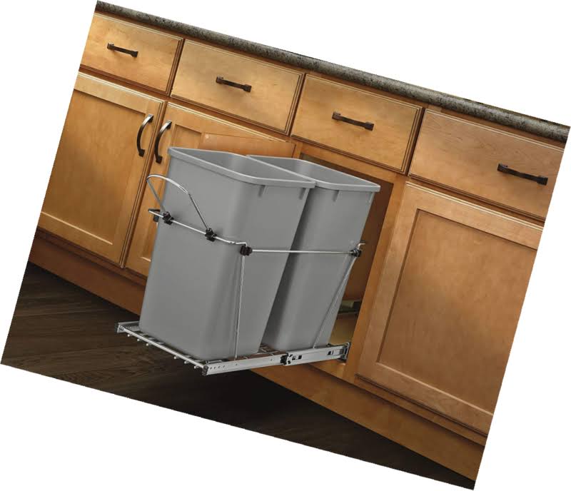 Rev-A-Shelf - RV-15KD-17C S - Double 27 qt. Pull-Out Silver and Chrome Waste
