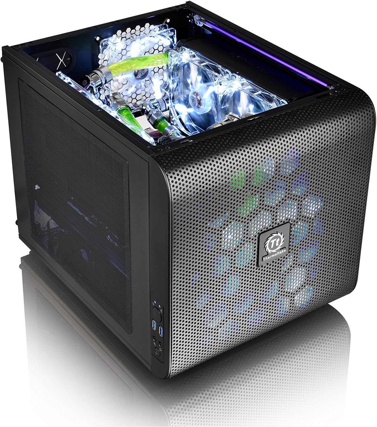 Thermaltake Core V21 SPCC Micro ATX, Mini ITX Cube Gaming Computer Case Chassis, Small Form Factor Builds, 200mm Front Fan Pre-installed