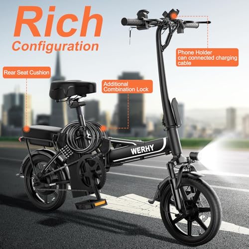 WERHY Electric Bike for Adults, 500W Motor, 22 MPH Max Speed Folding Ebike, 499.2/748.8Wh Battery, 14" Electric Bicycles