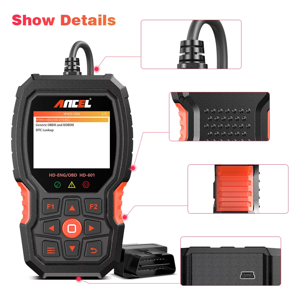 Ancel HD601 Heavy Truck Scanner All System Diesel Truck Diagnostic Scan Tool OBD2 Scanner Code Reader for Diesel Heavy Trucks & Cars 2 in 1 Code