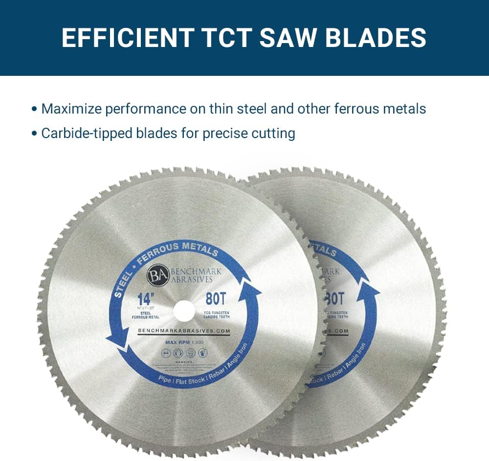 Benchmark Abrasives 14" 80 Tooth Tungsten Carbide Tips Saw Blade for Thin Steel and Ferrous Metals