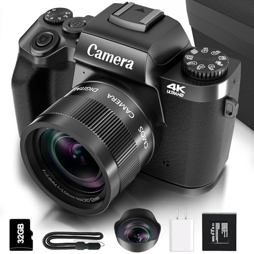 Saneen Digital Camera, 4k Cameras for Photography & Video, 64MP WiFi Touch Screen Vlogging Camera for YouTube with Flash, 32GB Card, Lens Hood