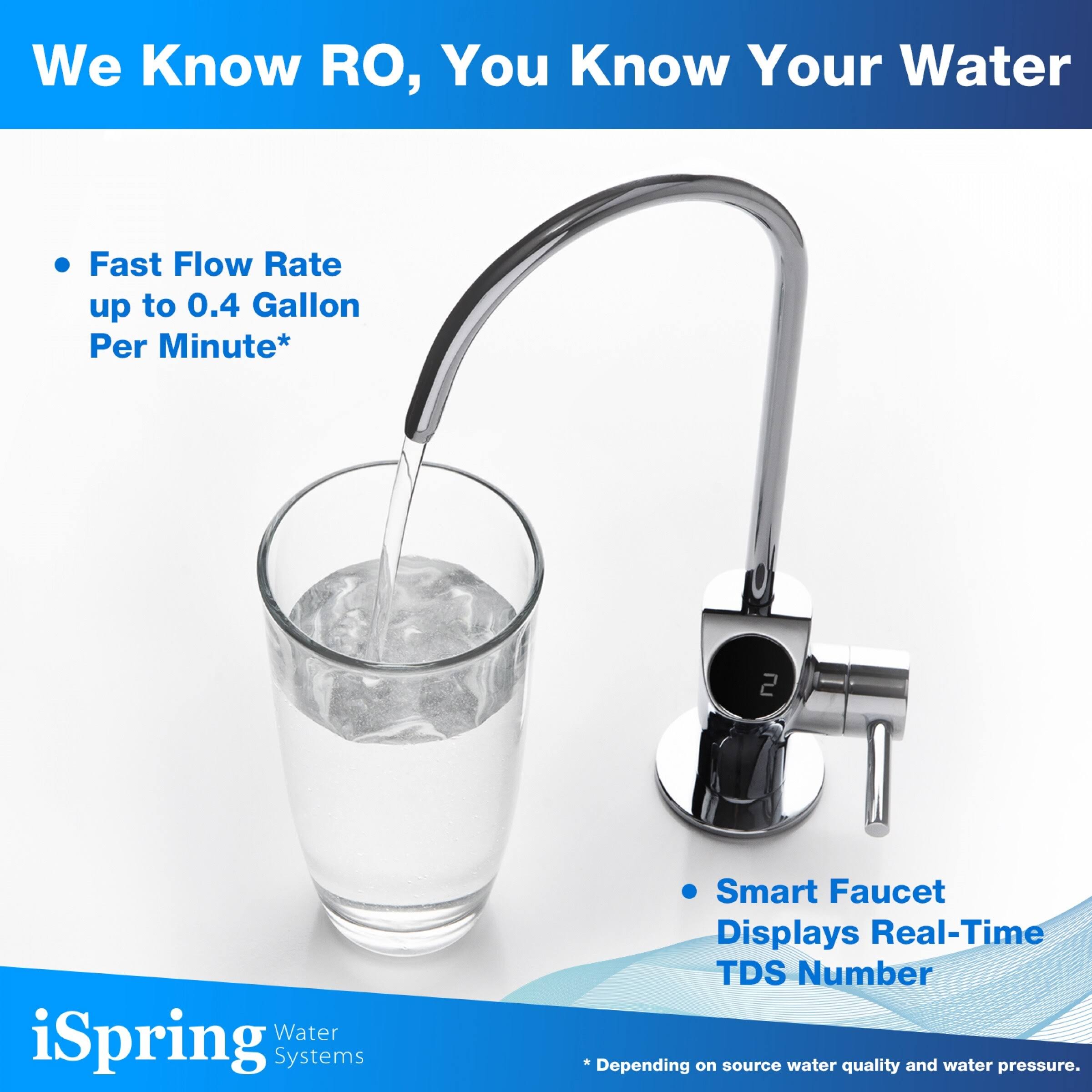 iSpring Ro500 Tankless RO REVERSE Osmosis Water Filtration System, 500 GPD Fast Flow, Smart Faucet with TDS Monitoring, 2:1 Pure