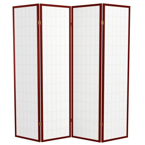 Red Lantern 6 ft. Tall Window Pane Shoji Screen-Natural-4 Panels Room Divider