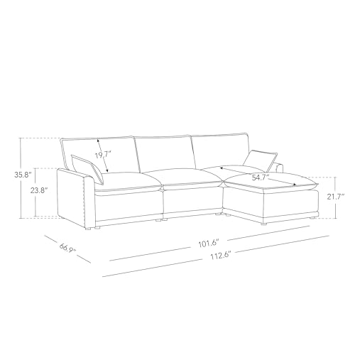 CHITA 113" Oversized Cloud Sectional Couch, Modern Modular Sectional Sofa Set for Living Room, 4 Seater L Shaped Couch, Cream