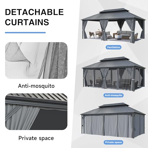 10x10 FT Gazebo Hardtop Gazebo Aluminum Pergola with Aluminum Frame, Double Galvanized Steel Roof