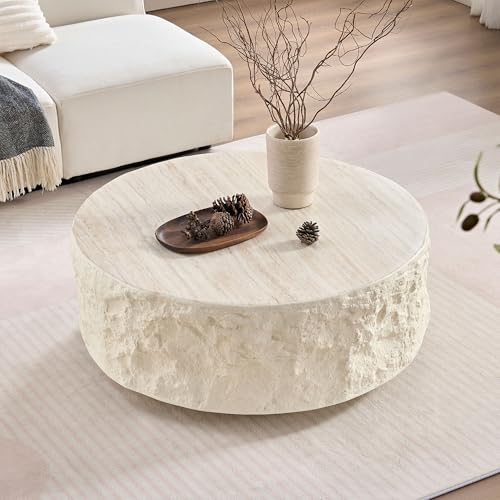 JUSTONE 15.75 ''Round Coffee Table, Accent End Table for Living Room Office Apartment, Modern Minimalist Side Table with Faux Marble Pattern