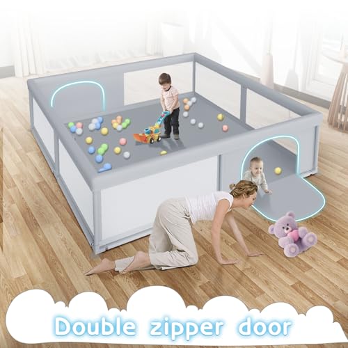 Large Baby Playpen 79x79 Inch, Playpens for Babies and Toddlers, Indoor & Outdoor Extra Large Kids Activity Center, Baby Play Yard with Zipper Gates.