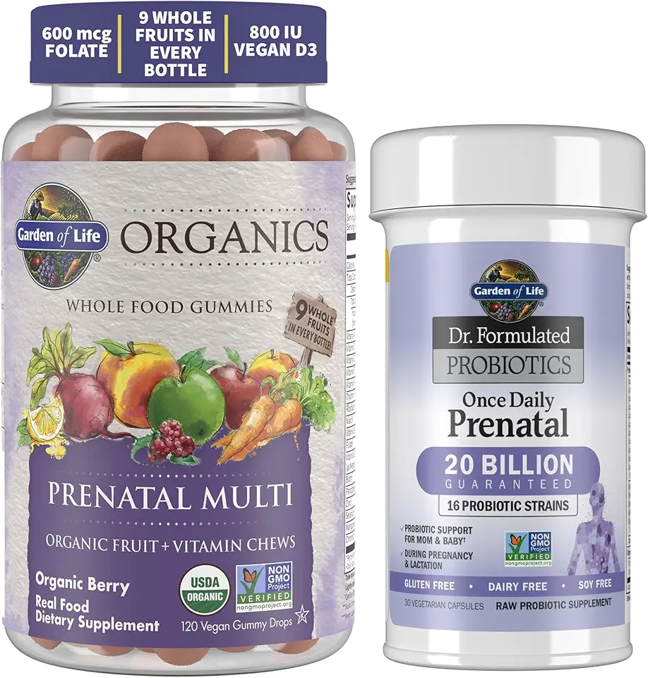 Garden of Life Organics Prental Multi Gummies, 120ct & Dr. Formulated Once Daily Prenatal Probiotics, 30ct - Kansas Nuitrition - HNZSDS