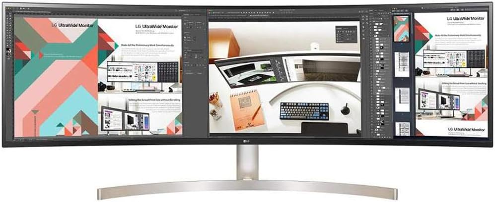 LG 49WL95C-W 49 inch Class 32:9 UltraWide Dual QHD IPS Curved LED Monitor 49 inch Diagonal Bundle with Deco Gear HDMI Cable 2 Pack + Gamer Surface