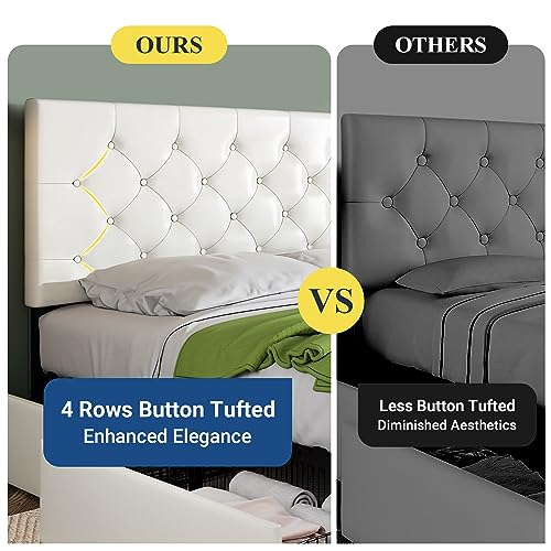 Allewie Upholstered Queen Size Platform Bed Frame with 4 Storage Drawers and Headboard, Square Stitched Button Tufted