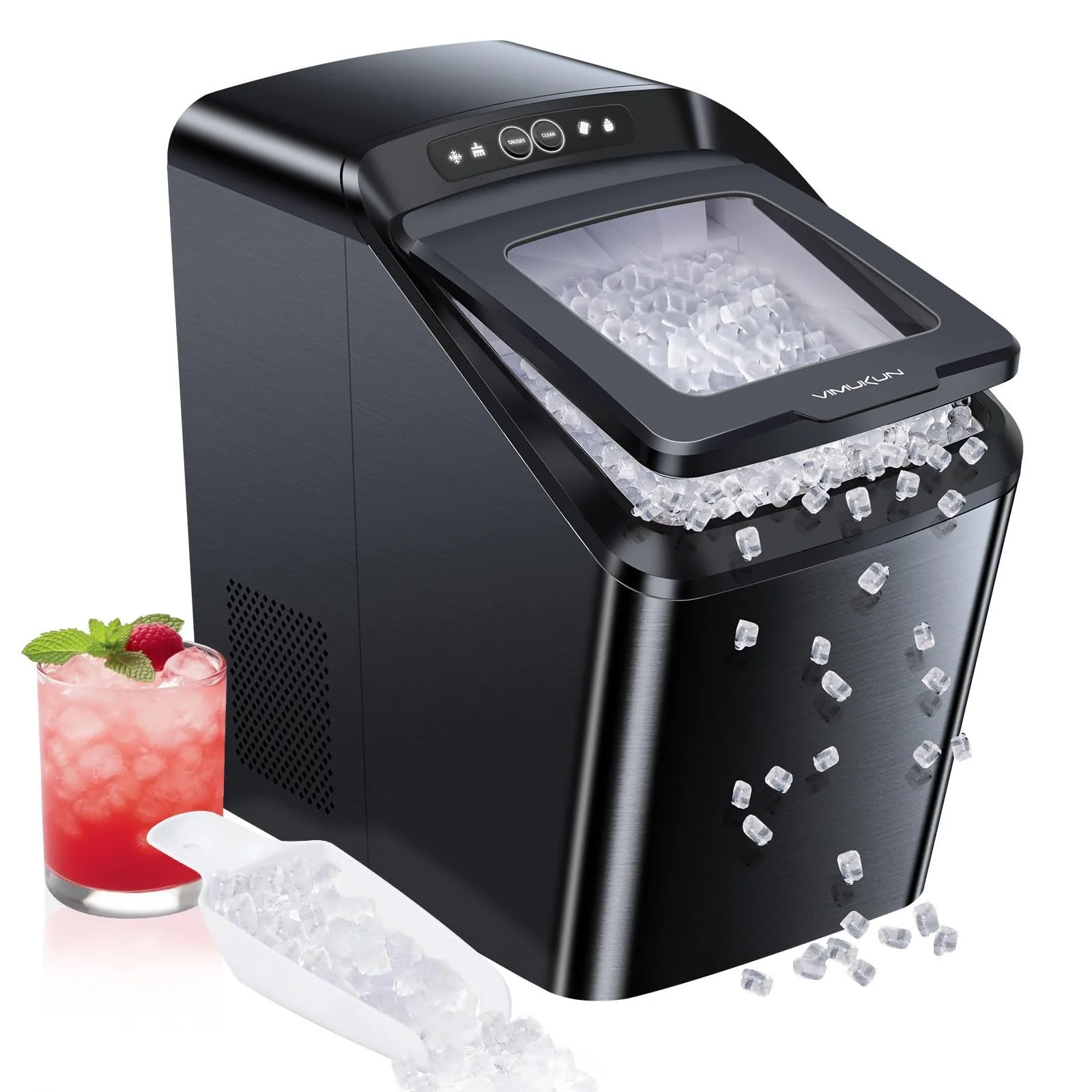 Ice Makers Countertop, Nugget Ice Maker Countertop, 30Lbs Per Day, Portable Pebble Ice Machine, Self-Cleaning
