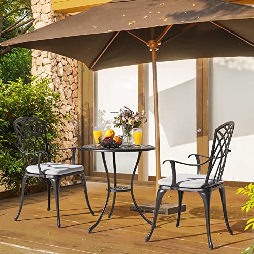 NUU GARDEN 3 Piece Bistro Set Outdoor, All Weather Cast Aluminum Patio Bistro Sets Patio Table and Chairs Set of 2 with Umbrella Hole for Yard