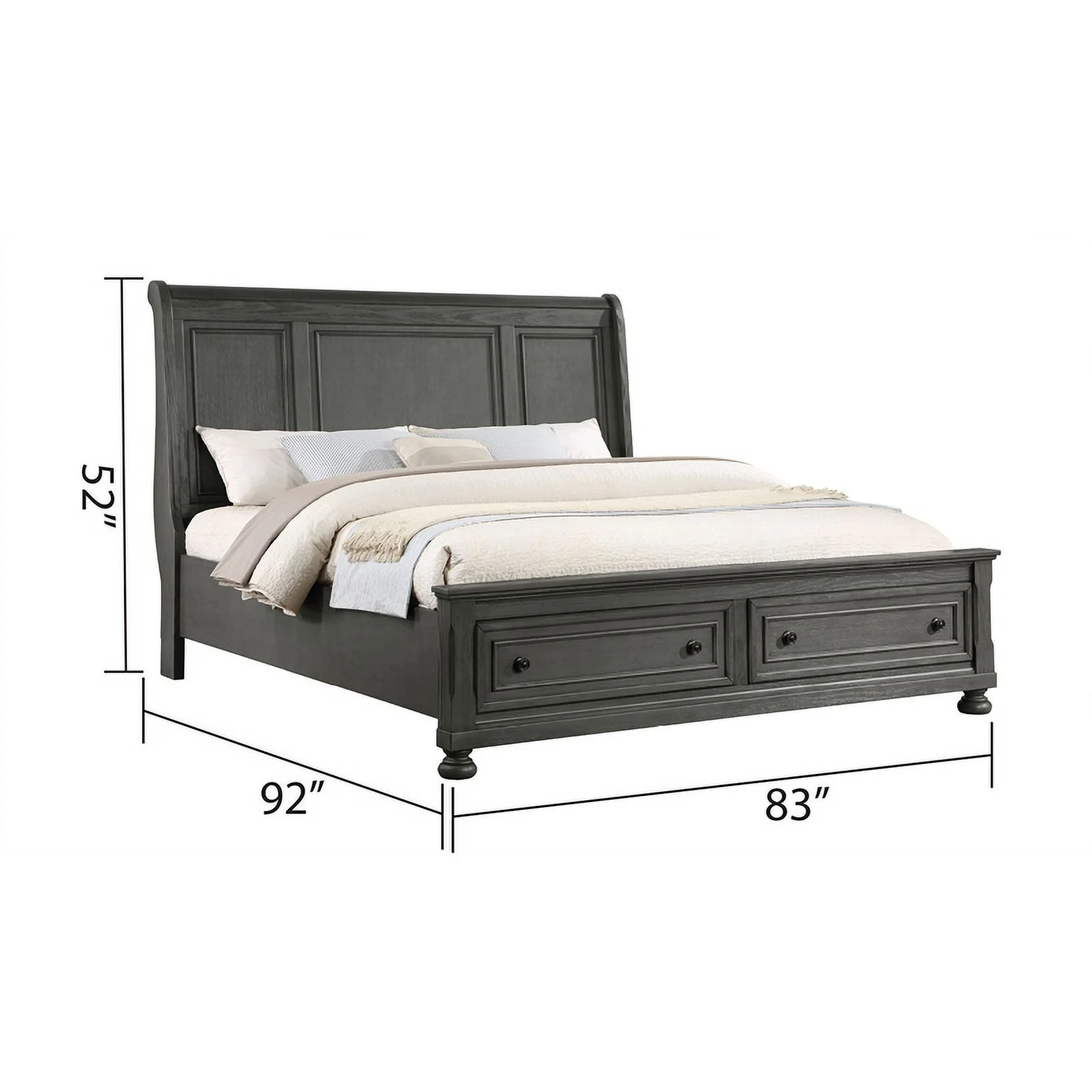 Pemberly Row Modern 5PC King Bedroom Set Made with Wood & Rustic Gray Finish