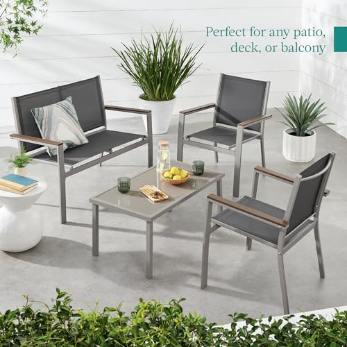 Best Choice Products 4-Piece Outdoor Textilene Patio Conversation Set, Backyard Furniture w/Loveseat, Coffee Table, Steel Frame - Taupe/Charcoal