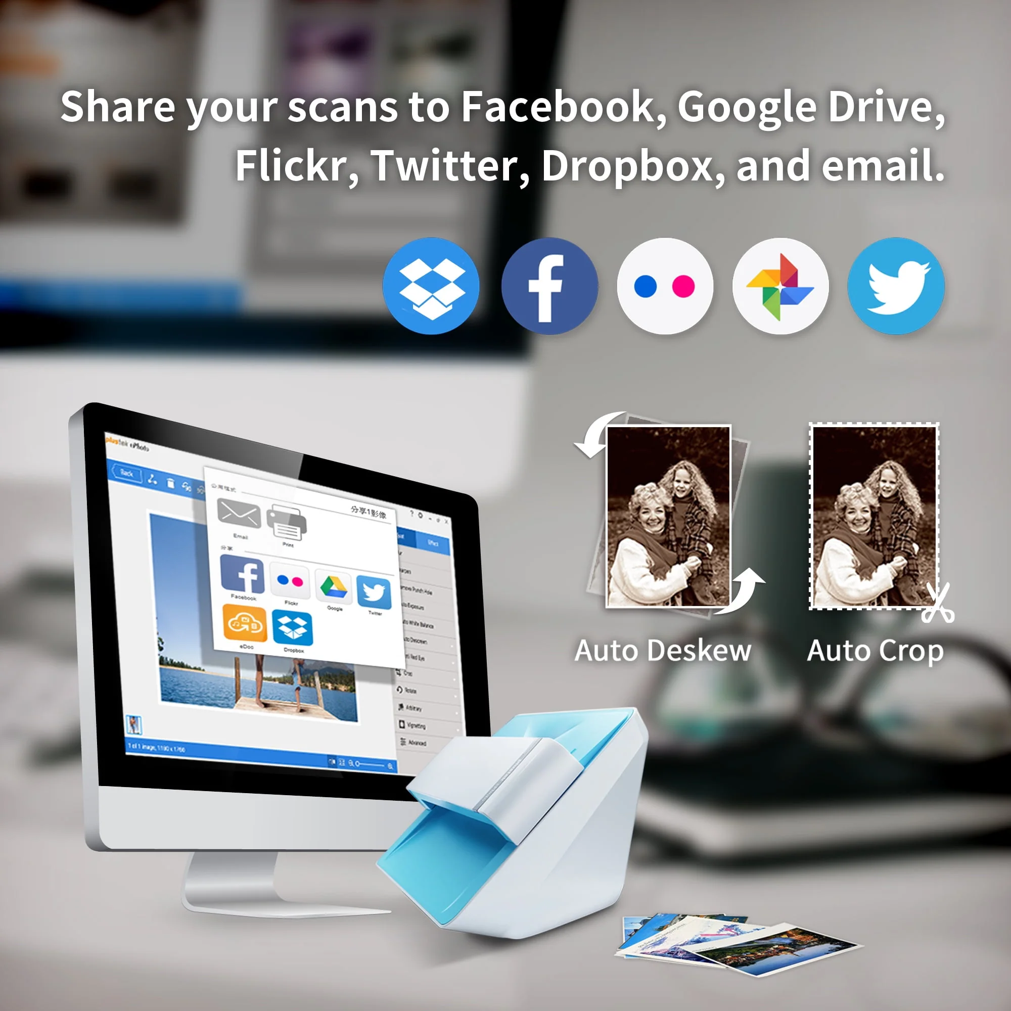 Plustek Photo Scanner - ephoto Z300, Scan 4x6 Photo in 2sec, Auto Crop and Deskew with CCD Sensor. Support Mac and PC