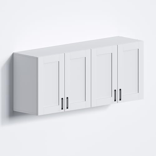 White Laundry Room Cabinets and Storage with 4 Doors and Utility Adjustable Shelf，Gabinetes Para Cocina Cupboard Kitchen Organizers and Storage