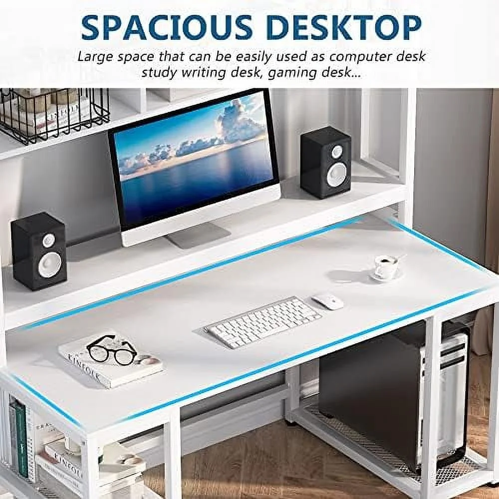 55 Inches Computer Desk with Hutch and Monitor Stand Riser  Rustic Industrial Desk Computer Table Studying Writing Desk Workstation with  Shelves