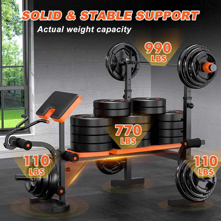 Fostoy Adjustable Weight Bench with Leg Extension, Preacher Curl & Butterfly Arm, 990lbs Heavy Duty Bench Press for Full Body Home Gym Workout