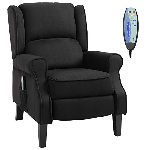 HOMCOM Vibration Massage Recliner Chair for Living Room with Heat, Wingback Single Sofa, Modern Suede Fabric Push Back Reclining Chair with Footrest