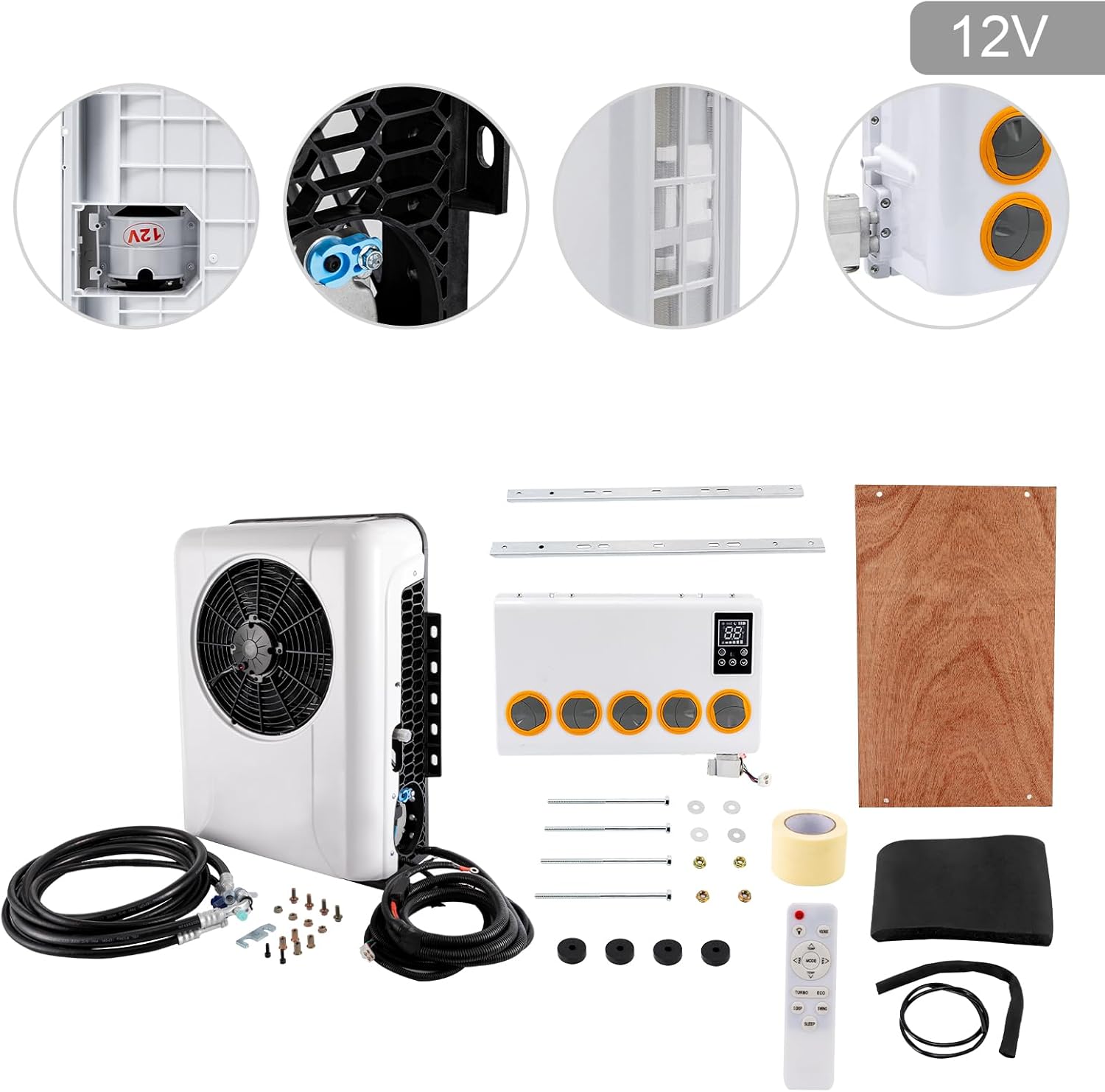 12V Universal Truck Parking Air Conditioner Unit DC Fast Cooling,Truck Air Conditioner Camper A/C Unit 6 Hours Using 6800 BTU For RV,Truck,Farm Car