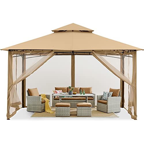 MASTERCANOPY Outdoor Garden Gazebo for Patios with Stable Steel Frame and Netting Walls (11x11,Dark Gray)
