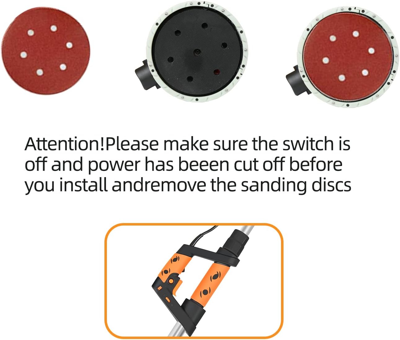 Excited Work Drywall Sander,6.5A Electric Sander with Vacuum Attachment, 13 Sanding Discs, LED and 500 to 1800(R/MIN) Variable Speed
