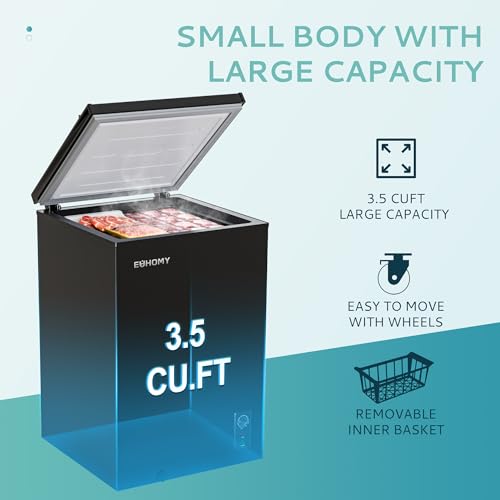 EUHOMY 3.5 Cu.Ft Chest Freezer with Removable Basket, Small Deep Freezer Adjustable 7 Thermostat, Quiet Mini Freezer Free-Standing Top Door