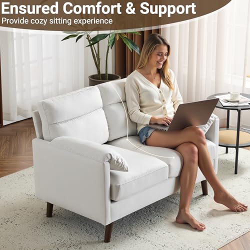 Karl home Mini Loveseat Sofa Couch, 48.8" Small Loveseat with Suede Nap Upholstery for Living Room, Comfy Seating Love Seat for Small Space