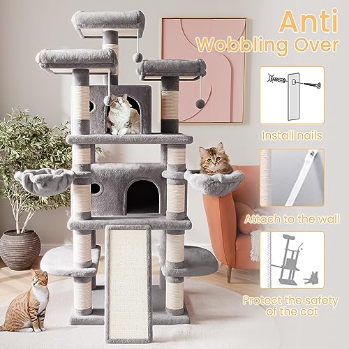 SHA CERLIN 68 Inches Multi-Level Large Cat Tree for Large Kitties/Big Cat Tower with Condo/Cozy Plush &zwnj