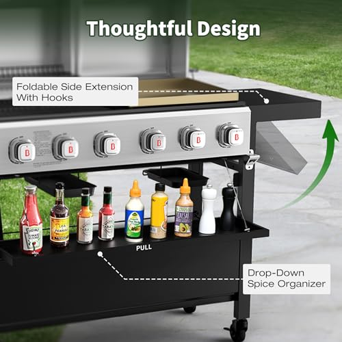 Brand-Man Griddle Grill Combo 6-Burner, 2 in 1 Versatile Propane Gas Grill and Griddle with Double Stainless Steel Lids