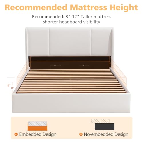 VELOCAVA Queen Size Lift Up Storage Bed with Modern Wingback Headboard, Upholstered Platform Bed with Fabric with Hydraulic Support Bars