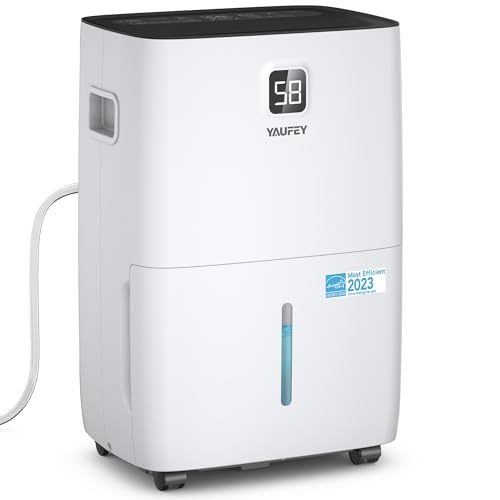 Yaufey 2500 Sq. Ft Home Dehumidifier for Medium to Large Rooms and Basements with Auto or Manual Drainage, 0.48 Gallon Water Tank Capacity