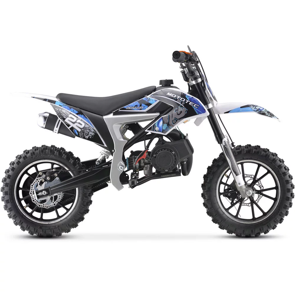 MotoTec 50cc Demon Kids Gas Dirt Bike 2-Stroke Motorcycle Pit Bike Blue - Curated Treasures Market