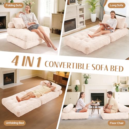 HABUTWAY Folding Sofa Bed, Convertible Sleeper Chair Bed w/Dual-Pillow & Handle, Foldable Floor Sofa Lounge w/Back Support for Living Room, Bedroom